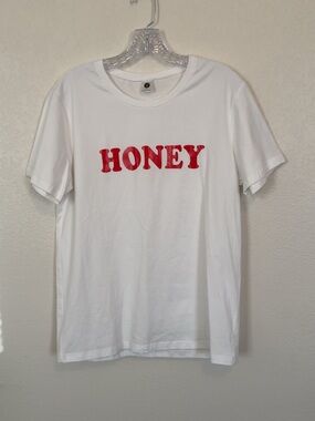 Honey Graphic Short Sleeve Tee - White with Red Text